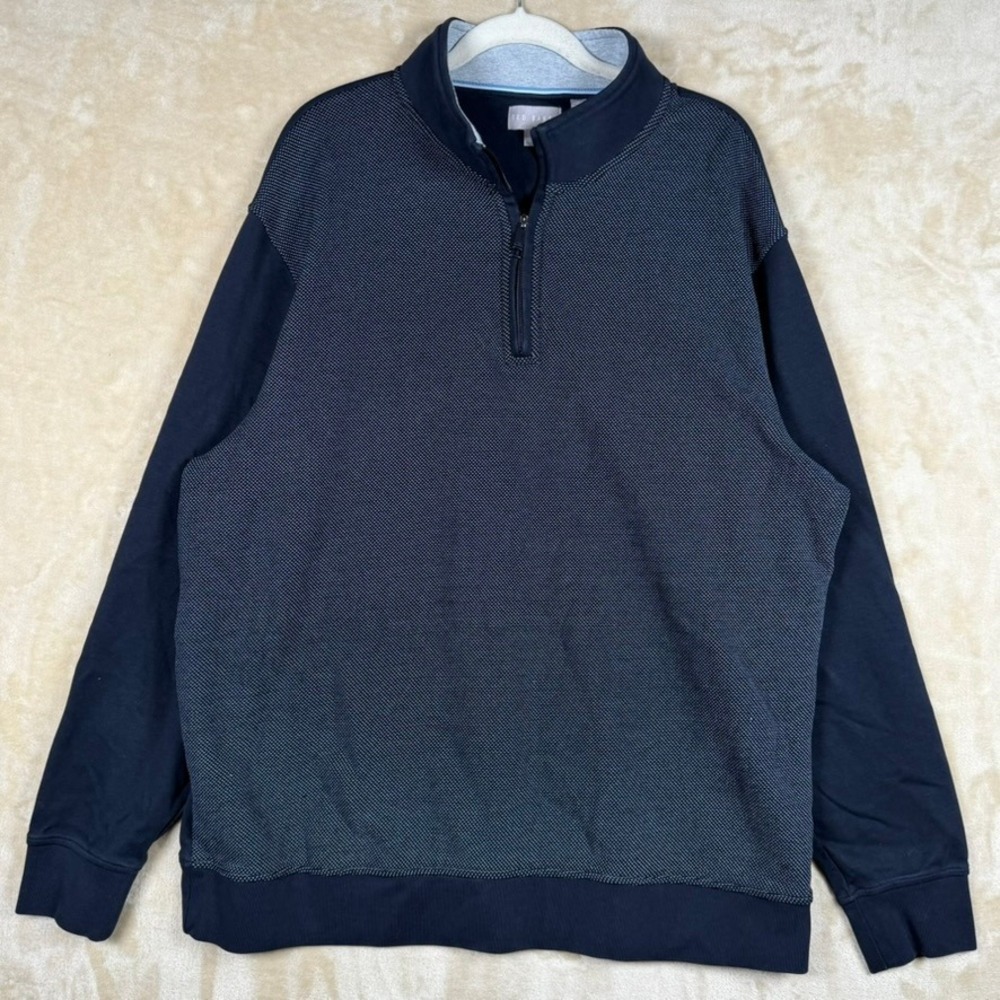 Ted Baker Mens XXL Navy Blue Textured Quarter Zip Pullover Sweater